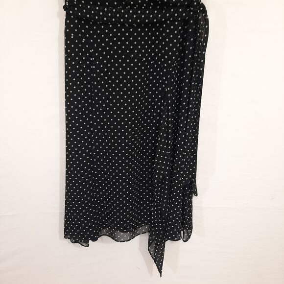 NWT DKNY Black Polka Dot Wrap Style Dress Sz 6 Ruffle Flutter Sleeve Tie Waist - Picture 4 of 11